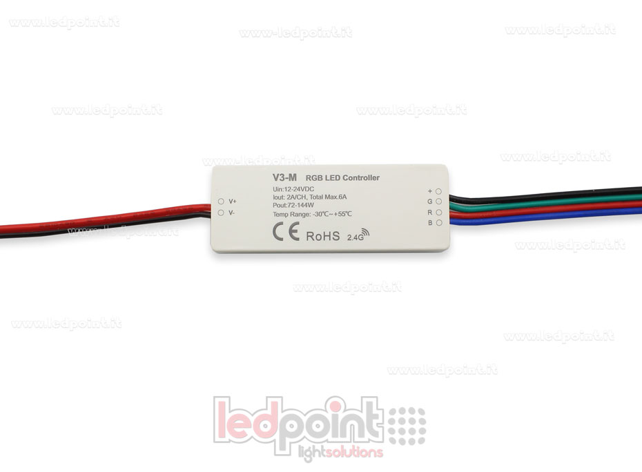 Mini dimmer receptor RGB 12/24V, 3ch 2A/CH, RF 2,4 GHz