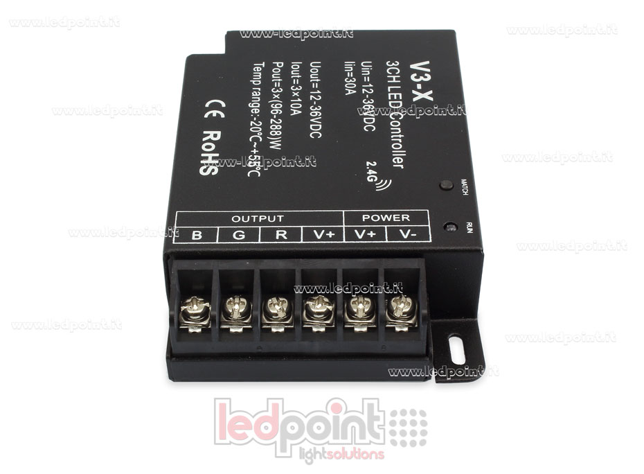 Controlador RGB 12-36V, 3ch*10A, RF 2.4G