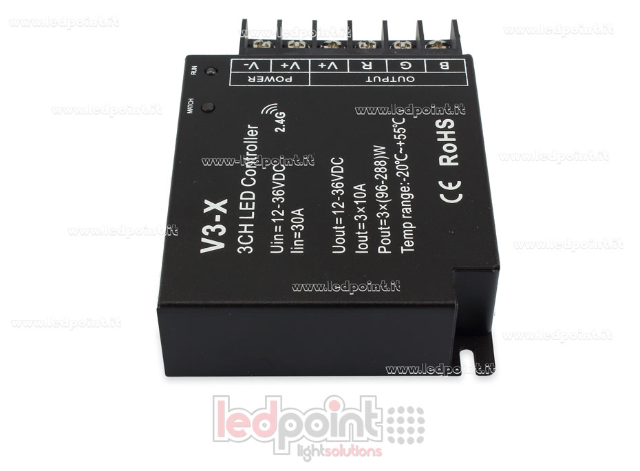 Controlador RGB 12-36V, 3ch*10A, RF 2.4G