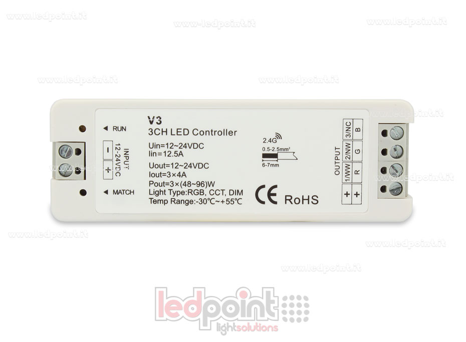 Controlador RGB 12/24V, 3ch*4A, RF 2.4G