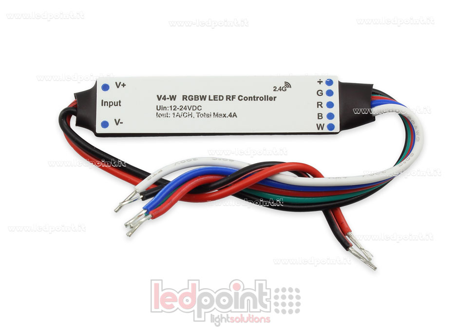 Receptor controlador mini RGBW 12/24V, 4ch*1A, max 75W, RF 2.4GHz