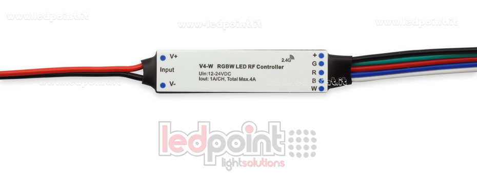 Receptor controlador mini RGBW 12/24V, 4ch*1A, max 75W, RF 2.4GHz