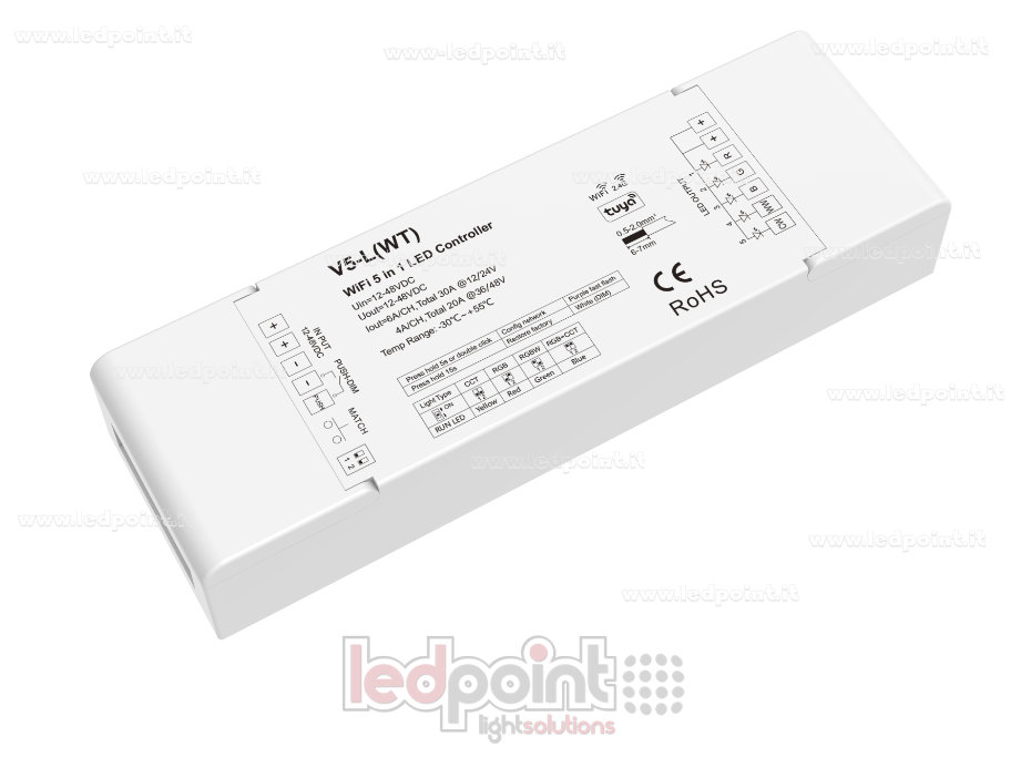 Receptor controlador RGB+CCT 12/24V, 5ch*6A o 36/48V, 5ch*4A, RF 2.4G y Wifi