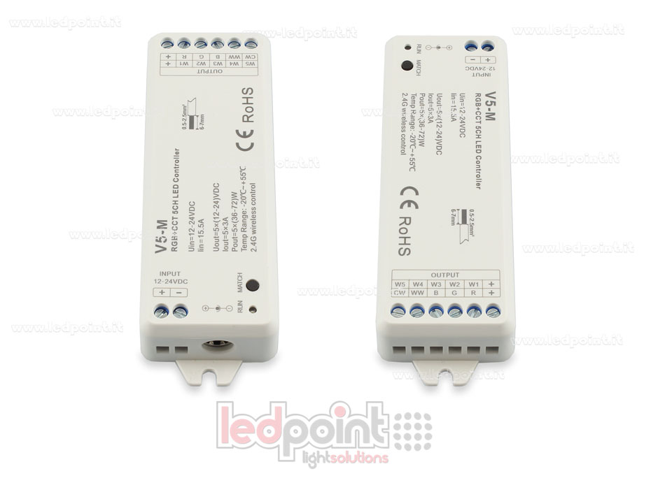 Controlador RGB+CCT 12/24V, 5ch*3A, RF 2.4G