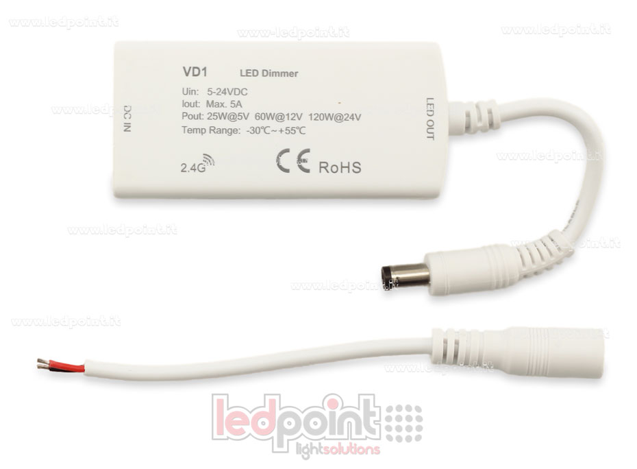 Receptor dimmer monocromático con 3 interruptores 5/24V, 1ch*5A, RF 2.4G