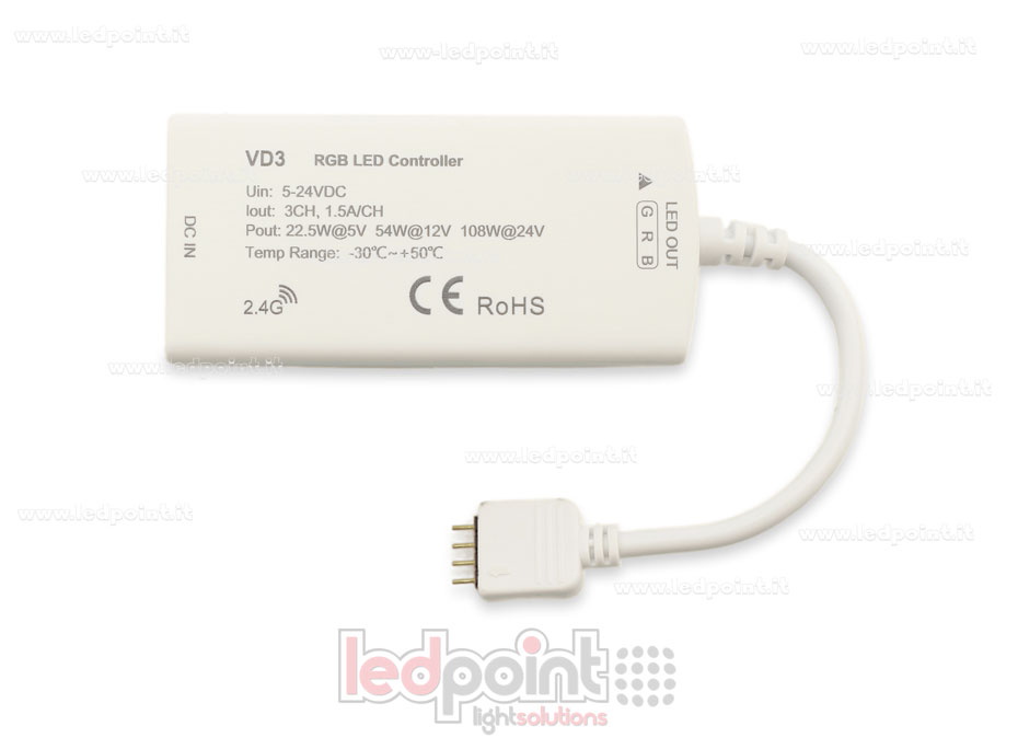 Receptor dimmer RGB con 3 interruptores 5/24V, 1ch*5A, RF 2.4G
