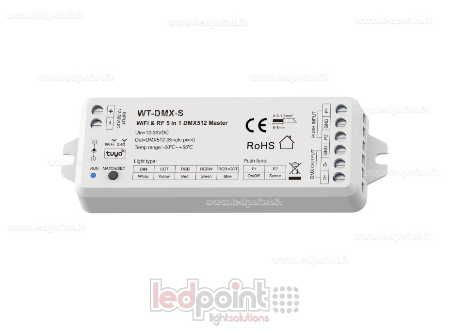 Máster Wi-Fi y RF 2,4 GHz 5 en 1 DMX512 12-36 V