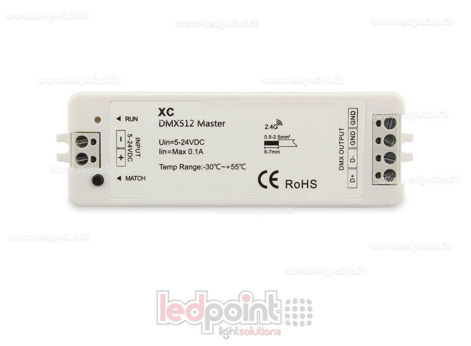 Receptor controlador master DMX RGBW, RF 2.4G