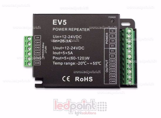 Imagen de Amplificador RGBCCT 12-24V 25A (5 canales de 5A)