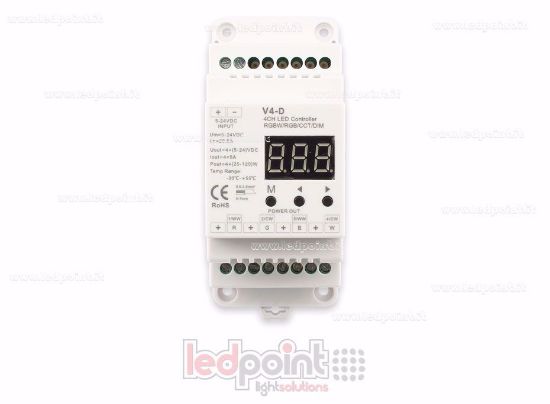Imagen de Receptor controlador RGBW 12/24V, 4ch*5A, RF 2.4G para barra DIN