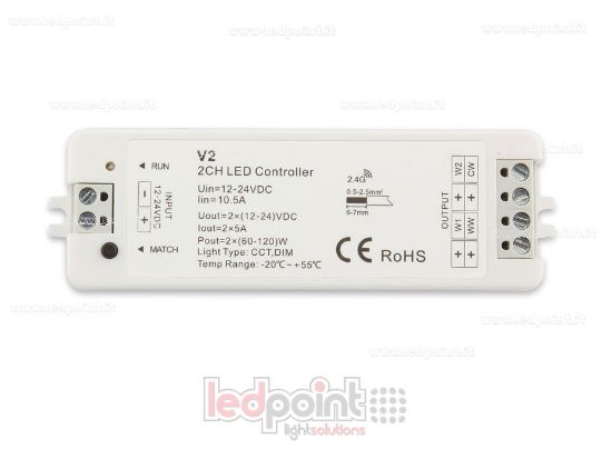 Imagen de Controlador CCT 12-24V, 2ch*5A, RF 2.4G