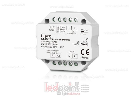 Imagen de Receptor dimmer monocromo de 1 canal 0/1-10V WIFI, push dim AC, RF 2.4G, para caja de empalmes mural
