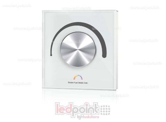 Imagen de Control Remoto de Pared WiFi y RF, 12-48VCC, 3 Canales x 4A, 86x86mm, 1 Zona con Rueda Giratoria, Blanco