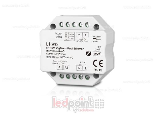 Imagen de Receptor regulador monocromático de 1 canal 0/1-10V Zigbee, push dim AC, RF 2.4G, para caja de derivación de pared