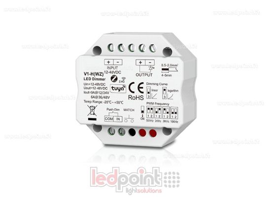 Imagen de Receptor dimmer Zigbee & RF para caja de derivación de pared, monocromático con botón, 1CH6A/9A, 12-48VDC, RF 2,4G
