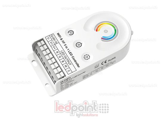 Imagen de Controlador RF-Wi-Fi, 12-24 V CC, 5 canales × 3 A, 5 × (36-72) W, botón táctil + RF 2,4 GHz + Wi-Fi