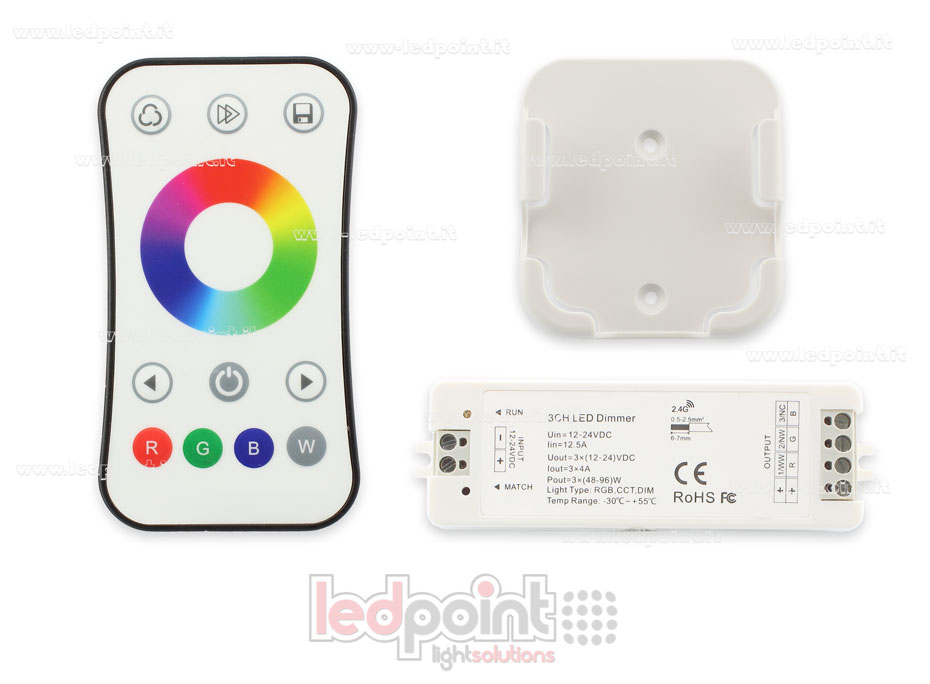 Kit mando + controlador RGB 12/24V, 3ch*4A, RF 2.4G CT-RGB-122R-1178 Kit mando + controlador RGB 12/24V, 3ch*4A, RF 2.4G CT-RGB-122R-1178