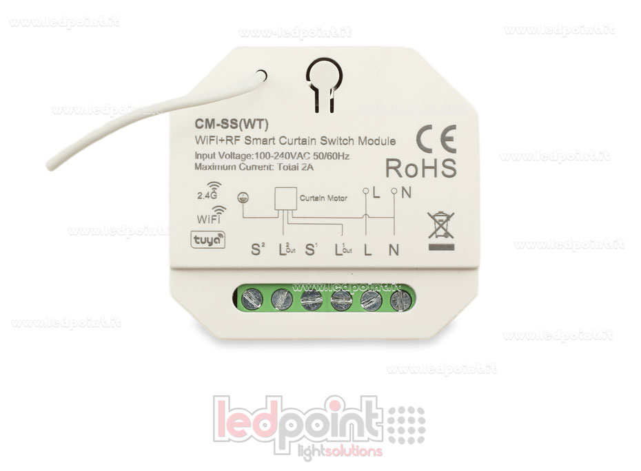 Interruptor de cortina inteligente, 1CH*2A, 100-240VAC WiFi+RF 2.4GHz para carril DIN SK-CM-SS(WT)