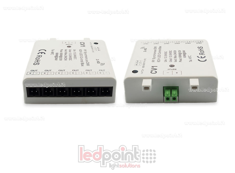 Interfaz dimmer 6ch 60W 12V-24V, RF 2.4GHz con entrada para sensor SK-CV1 Interfaz dimmer 6ch 60W 12V-24V, RF 2.4GHz con entrada para sensor SK-CV1
