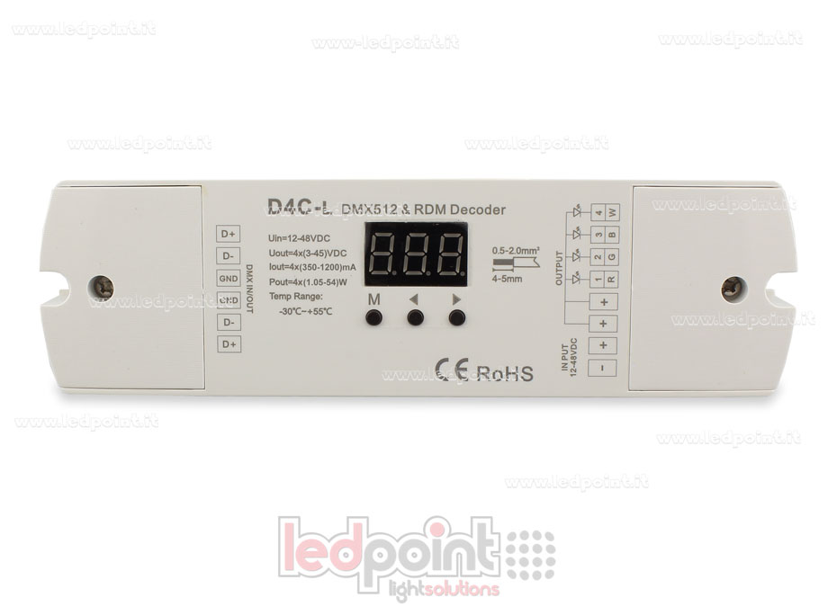DMX 512 descodificador, corriente constante 4 canales de 350-1200mA cada uno, tensión 12-48V DC SK-D4C-L(350-1200)