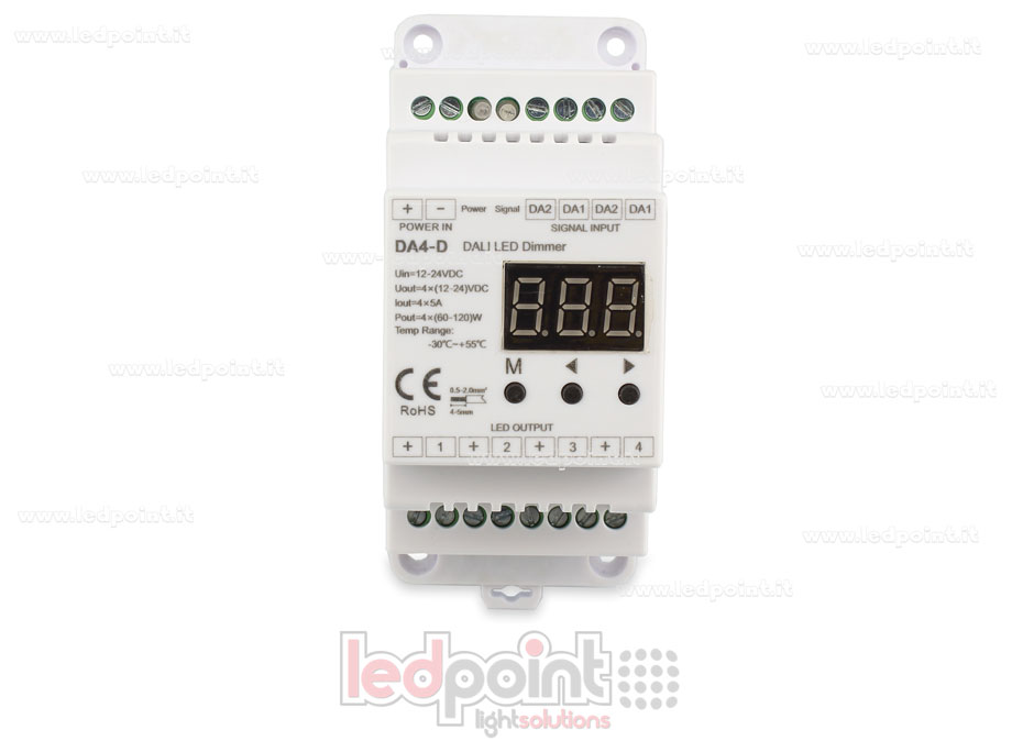 Dimmer DALI, carril DIN, 4 canales 5A, 12-24V DC, voltaje constante (DT6) SK-DA4-D