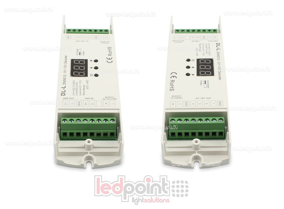 0/1-10V DMX 512 descodificador, 4 canales de 20mA cada uno, tensión 12-24 DC SK-DL-L 0/1-10V DMX 512 descodificador, 4 canales de 20mA cada uno, tensión 12-24 DC SK-DL-L