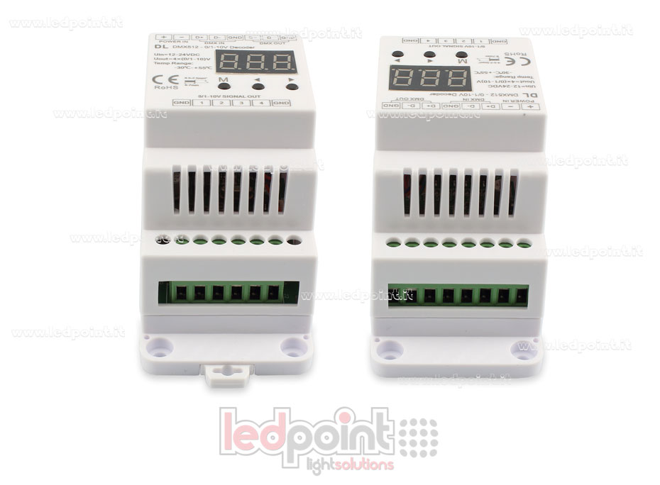 0/1-10V  DMX 512 descodificador carril DIN, 4 canales de 20mA cada uno, tensión 12-24 DC SK-DL