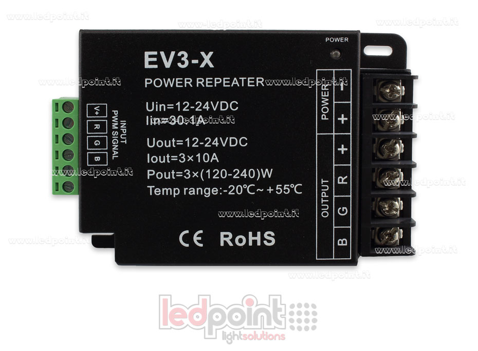Amplificador RGB 12-24V 30A (3 canales de 12A) SK-EV3-X