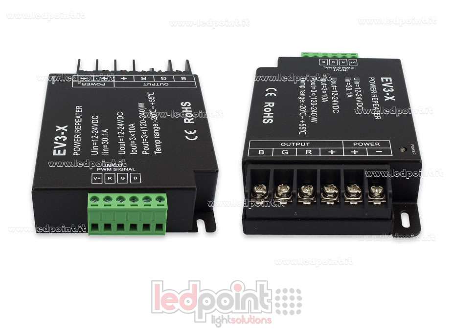 Amplificador RGB 12-24V 30A (3 canales de 12A) SK-EV3-X