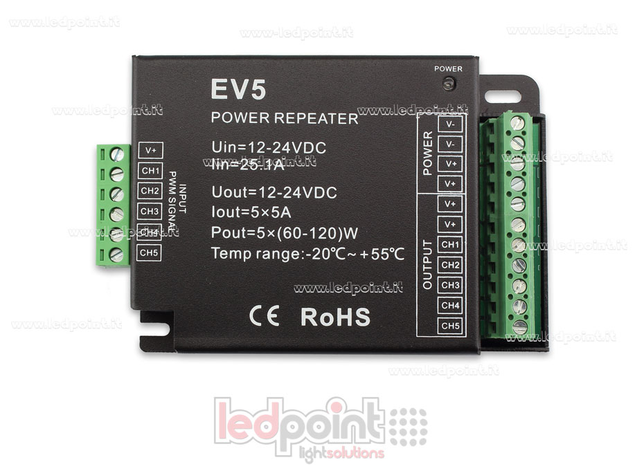 Amplificador RGBCCT 12-24V 25A (5 canales de 5A) SK-EV5