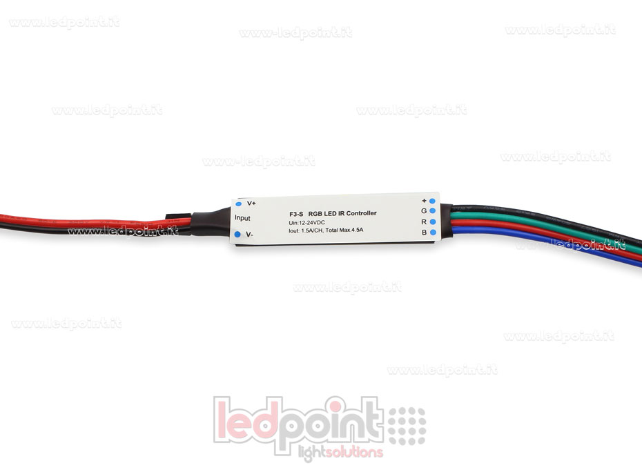 Mini dimmer receptor IR RGB con mando a distancia 12/24V, 3ch 1,5A/CH SK-F3-S Mini dimmer receptor IR RGB con mando a distancia 12/24V, 3ch 1,5A/CH SK-F3-S