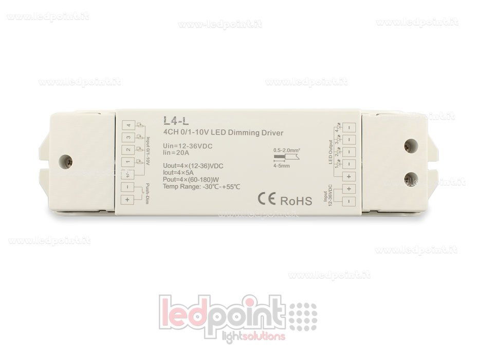 Dimmer monocromático de 0/1-10V y push dim, 4 canales de salida SK-L4-L