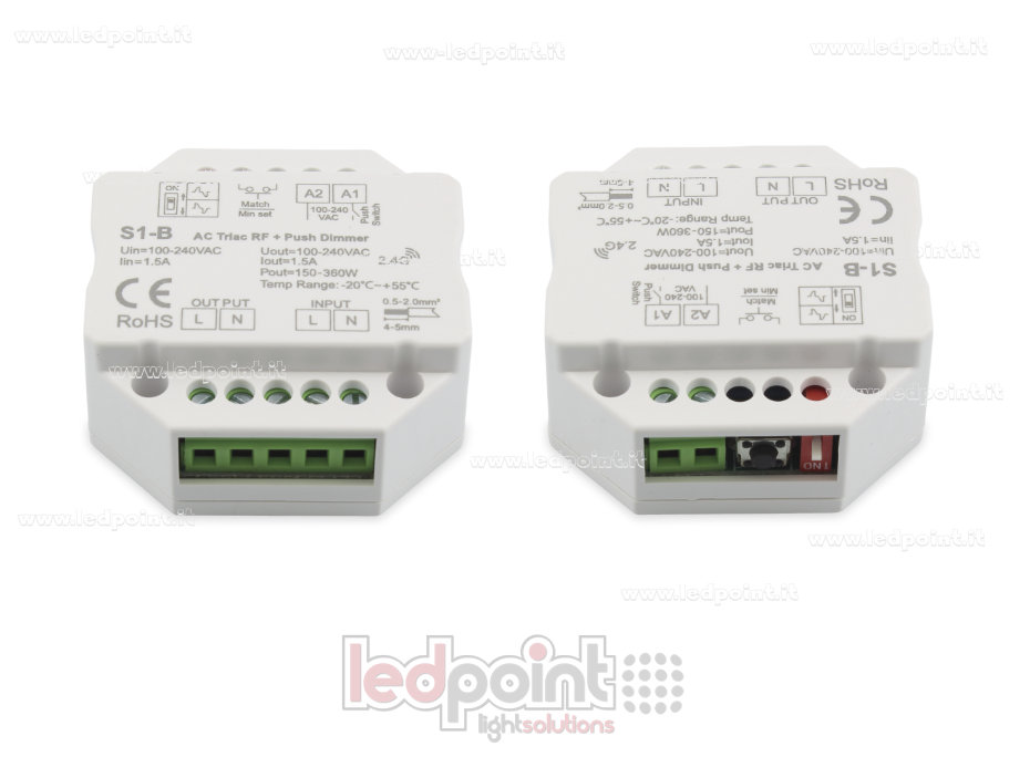 Controlador monocromático triac 100/230V, push dim AC, RF 2.4G para caja de conexiones de pared SK-S1-B