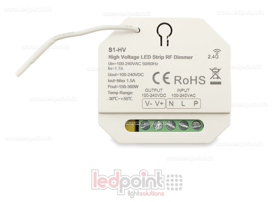 Controlador monocromático 100/230V, push dim AC, RF 2.4G para carril DIN SK-S1-HV Controlador monocromático 100/230V, push dim AC, RF 2.4G para carril DIN SK-S1-HV