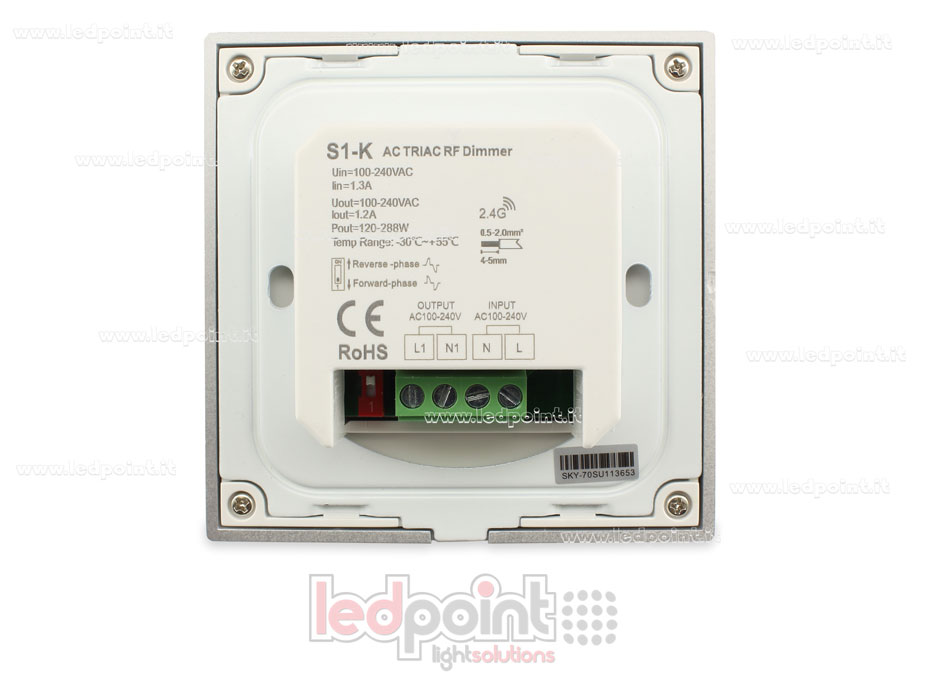 Mando a distancia blanco para pared Triac dimmer 86x86 mm con rueda, 1 canal*1,2 A SK-S1-K