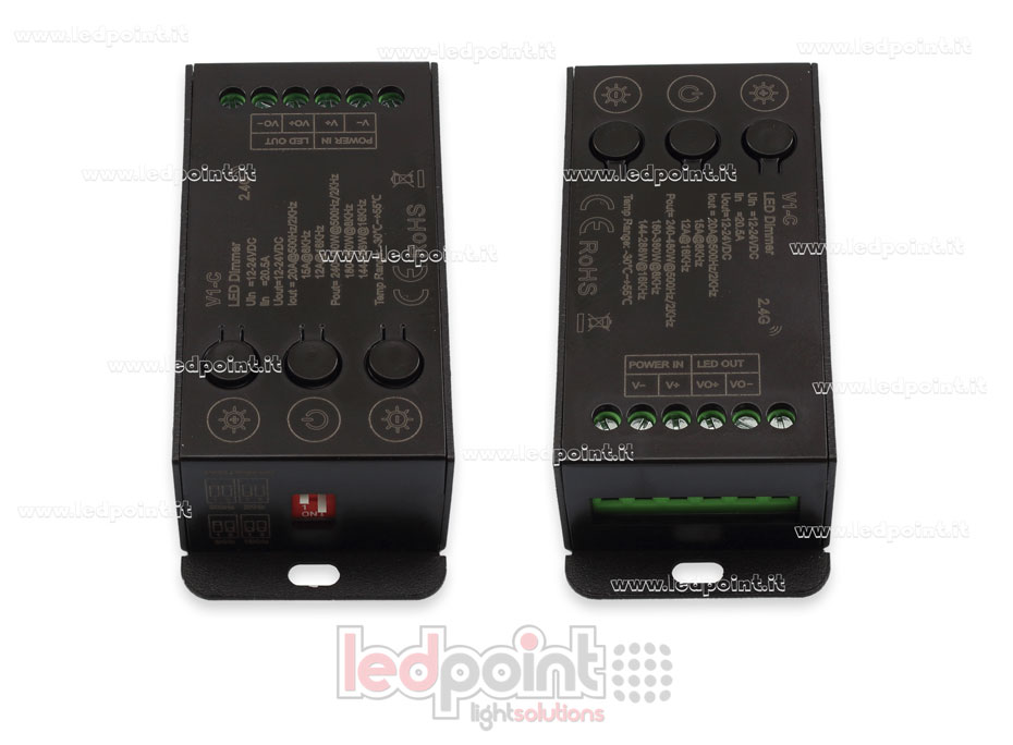 Receptor controlador monocromo 12-24V, 1ch*20A con 3 botones y PWM seleccionable, RF 2.4G SK-V1-C