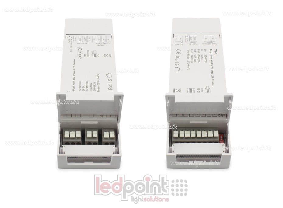 Receptor Dimmer Monocromático 4 en 1 con Push Dimm, DALI, 0/1-10V + Triac 1CH*20A 12/48V SK-V1-X