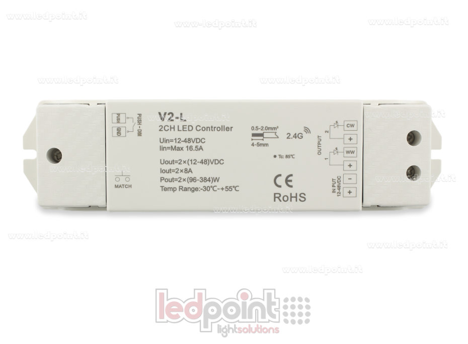 Controlador CCT 12-48V, 2ch*8A, RF 2.4G SK-V2-L