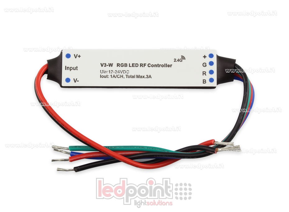 Mini dimmer receptor para instalación en perfiles de aluminio, RGB, 12/24V, 3ch 1A/CH, RF 2.4G SK-V3-W Mini dimmer receptor para instalación en perfiles de aluminio, RGB, 12/24V, 3ch 1A/CH, RF 2.4G SK-V3-W