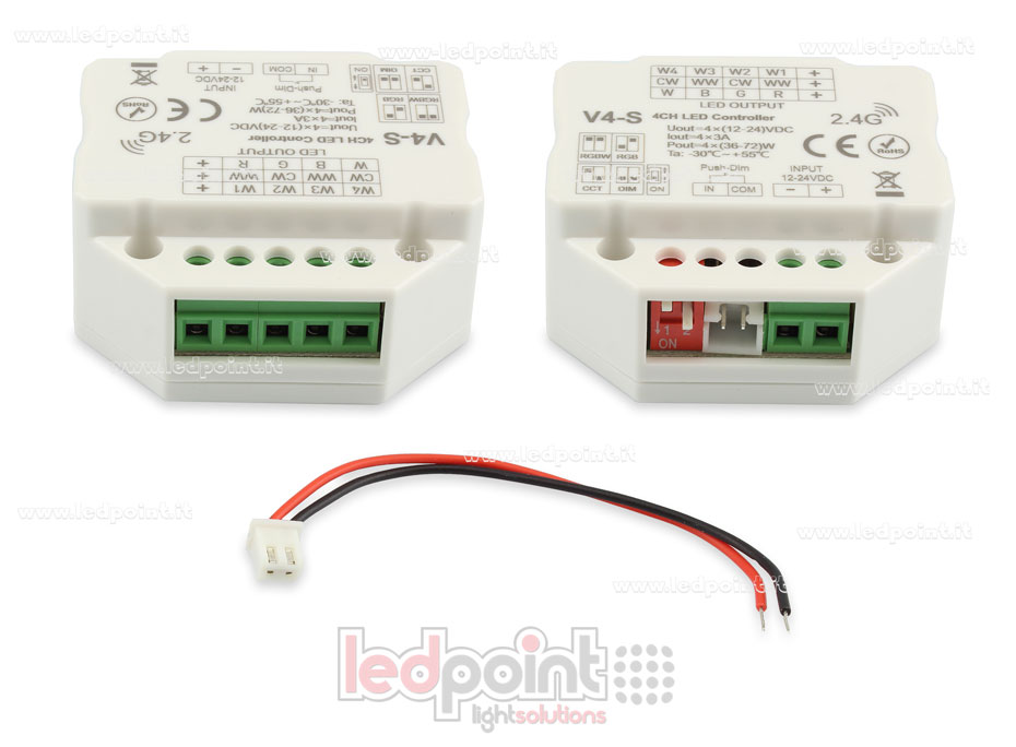 Receptor Controlador RGBW con interruptor/Triac 12/24V, 4ch*3A, RF 2.4G, Instalación en caja para interruptores de pared SK-V4-S