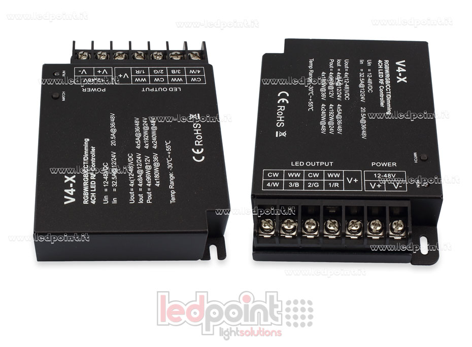 Controlador RGBW 12/24V, 4ch*8A; 36/48V, 4ch*5A RF 2.4G SK-V4-X Controlador RGBW 12/24V, 4ch*8A; 36/48V, 4ch*5A RF 2.4G SK-V4-X
