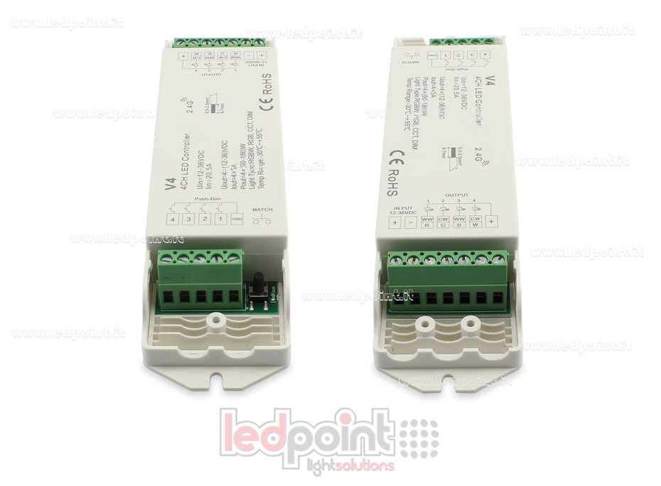 Controlador RGBW 12/48V, 4ch*5A, RF 2.4G SK-V4 Controlador RGBW 12/48V, 4ch*5A, RF 2.4G SK-V4
