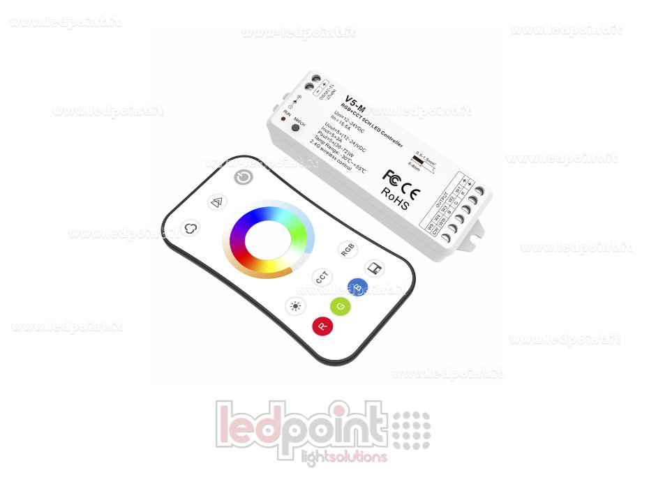 Kit mando a distancia + controlador RGBCCT 12/24 V, 5 canales*3 A, máx. 15,5 A, RF 2,4 G SK-V5-M+R17
