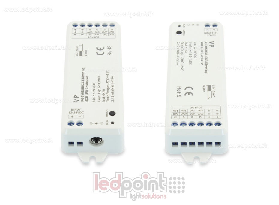Controlador RGBW 12/24V, 4ch*4A, Max 16A, RF 2.4G SK-VP Controlador RGBW 12/24V, 4ch*4A, Max 16A, RF 2.4G SK-VP
