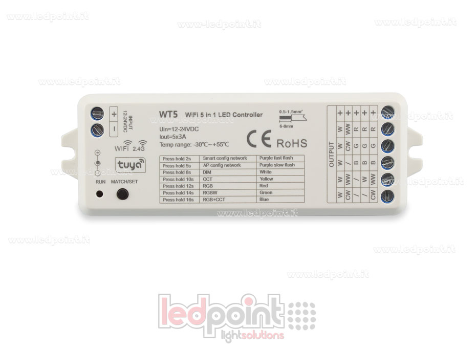 Controlador Wifi y RF 2.4G, RGB+CCT, RGBW, RGB, CCT y monocromático SK-WT5 Controlador Wifi y RF 2.4G, RGB+CCT, RGBW, RGB, CCT y monocromático SK-WT5